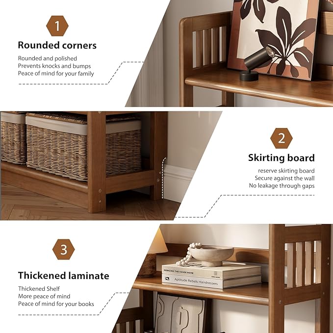 AnywaysWood 4 Tier Solid Wood Open Shelf Bookcase,Modern Wooden Display Bookshelf,Farmhouse Wide Bookshelves, Freestanding Storage Cabinet for Study Room Office Living Room sunroom