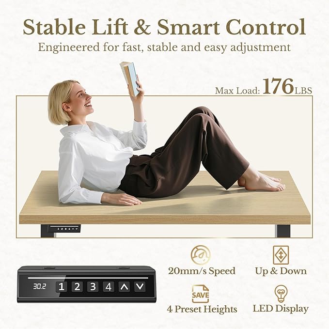 ErGear Height Adjustable Electric Standing Desk, 47.2 x 23.6 Inches Sit Stand up Desk with 1.18" Thickness Whole-Piece Desktop, Memory Computer Home Office Desk (Natural Wavy)