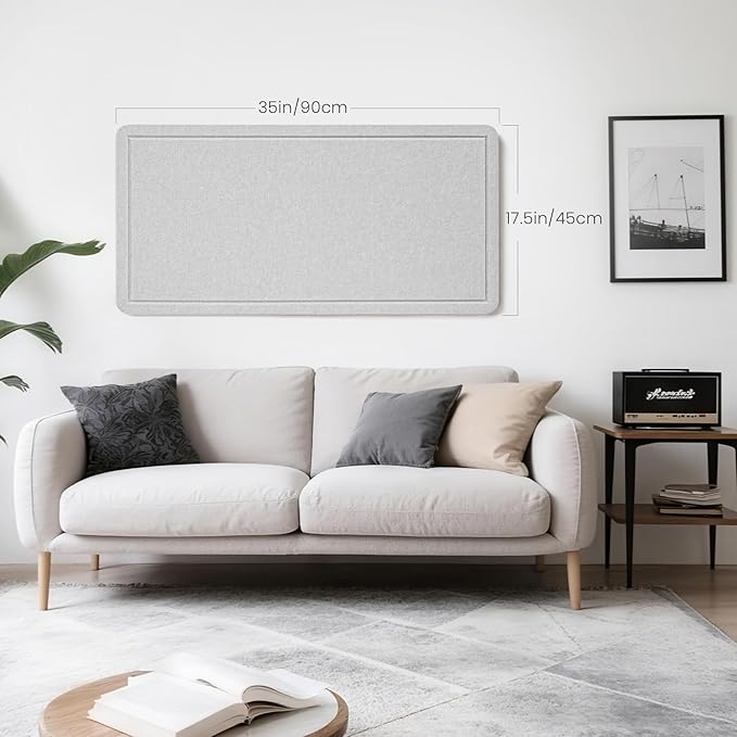 Bulletin Board, 35 x 17 1/2 inches Felt Board - Decorative Pin Board, Cork Board Alternative for Wall, Foldable Self-Adhesive Vision Board Prayer Board with 20 Pushpins - Light Gray