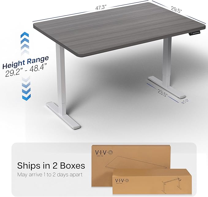 VIVO Electric 48 x 30 in Standing Desk, Memory Height Adjustment, 1B Series, Holds 220 lbs, One-Piece Dark Gray Top, Gray Frame, DESK-KIT-1G5G