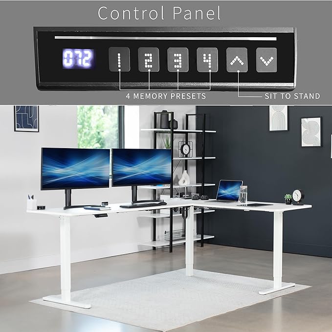 VIVO Electric Corner 84 x 63 inch L-Shaped Standing Desk, Memory Height Adjustment, White Top White Frame, DESK-E3CTWW-84