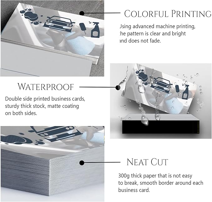 Custom Business Cards Personalized Business Cards for Small Business 300gsm Matte Paper Front & Back Sides Printed 3.5" x 2" - Car Wash Template