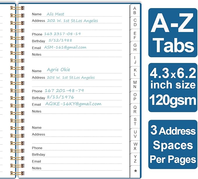 Address Book with Alphabetical Tabs - Telephone & Address Book with Address Contacts, Special Date, Phone, Birthday & Internet Login Password for Home and Office, 4.3" x 6.2", Blue