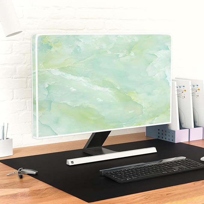 Baocicco Sage Green Marble Waterproof TV Dust Cover 70 Inch Anti-Static Dustproof Abstract Creative Desige Television Accessories TV LCD Screen Texture TV Decoration for Tablet