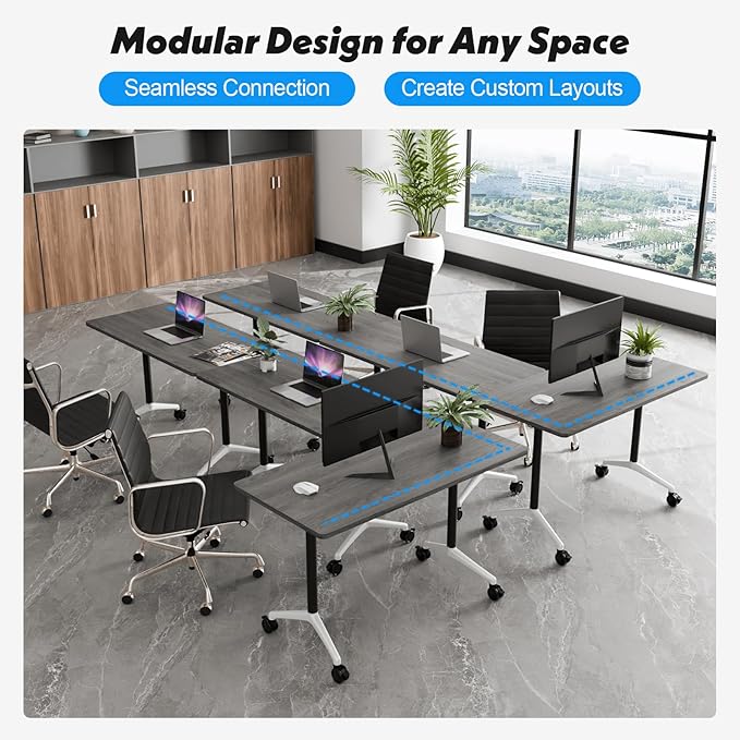 Goakwwuz Conference Room Table, Folding Conference Tables,Thicken Grey Tabletop,Flip Top Wooden Seminar Meeting Room Table for Conference Room Offices (2, Grey, 61.0“)