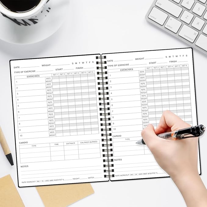 Fitness Journal for Women & Men,A5 Workout Journal/Planner Daily Exercise Log Book to Weight Loss, Gym, Muscle Gain, Bodybuilding Progress, 5.8"x8.3", Black