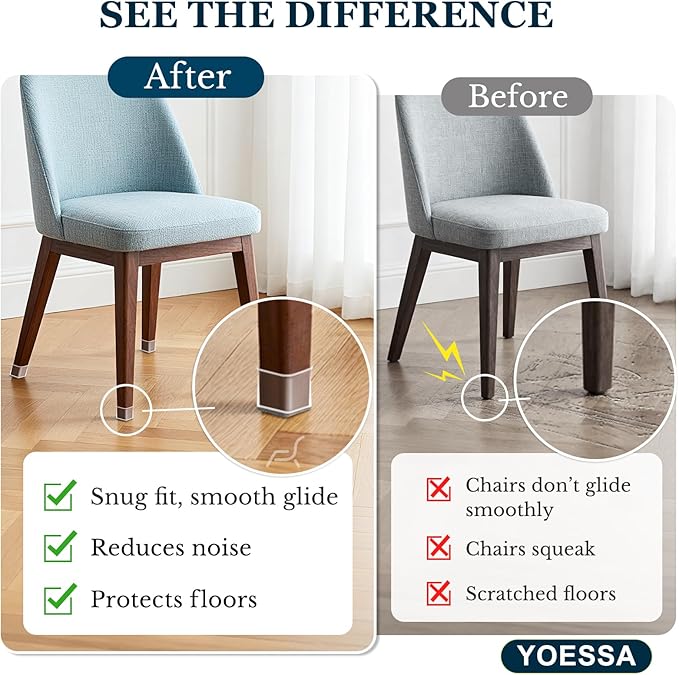 32 Pcs Chair Leg Floor Protectors Square, Floor Protectors for Chairs, Clear Silicone Felt Furniture Leg Pads, Protect Floors, Anti-Scratch Reduce Noise (L Fits: 1-5/16" to 1-1/2")
