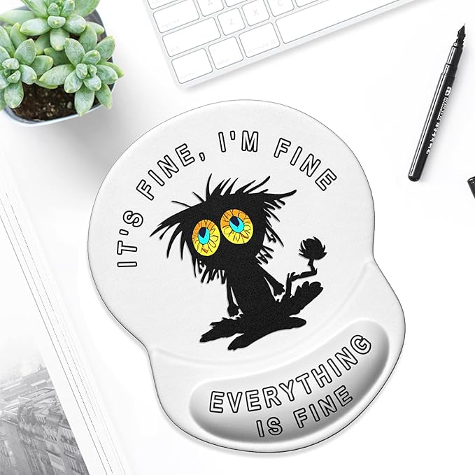 ITNRSIIET Ergonomic Mouse Pad with Gel Wrist Support Small Wrist Rest Smooth Surface Non-Slip PU Base Comfortable Office Supplies Pain Relief, 8.7 x 7.2 inches, Funny Black Cat