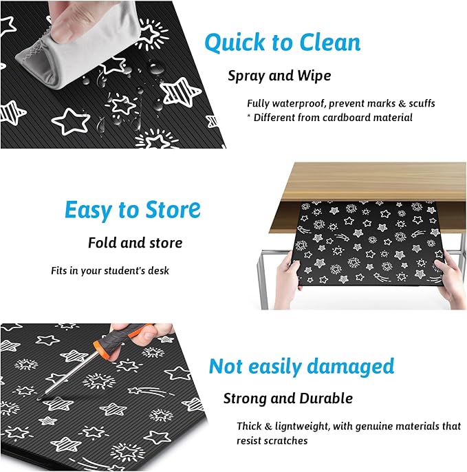 Black 2-Pack Desk Dividers for Students, Waterproof Plastic Study Carrel Divider, Durable Testing Dividers for Classroom Teacher Supplies, Easy to Clean Privacy Shield Folder Boards for Student Desk