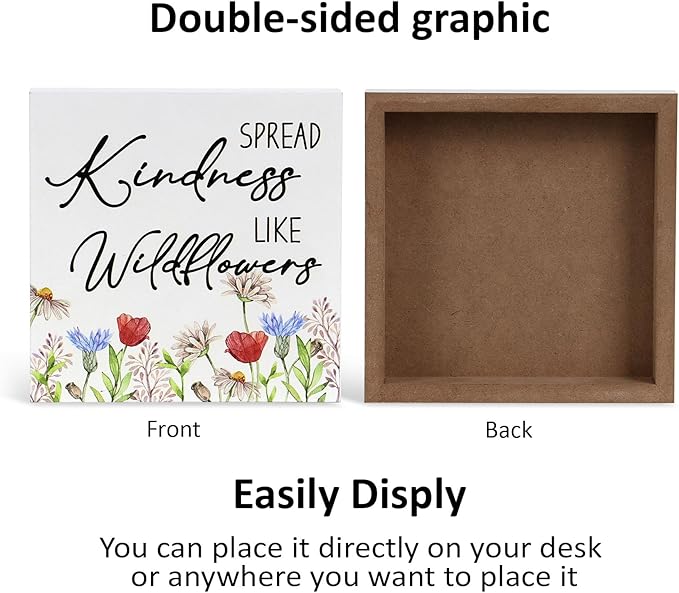 3 Pcs Inspirational Wood Box Sign Set, 5x5 Inches Motivational Quotes Wooden Blocks, Rustic Table Centerpiece Decorations
