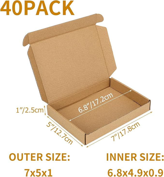 PHAREGE 7x5x1 Inch Shipping Boxes 40 Pack Brown, Tab Lock Tuck Top Mailer Boxes for Packaging Small Business, Cardboard Gift Boxes for Wrapping Mailing Present