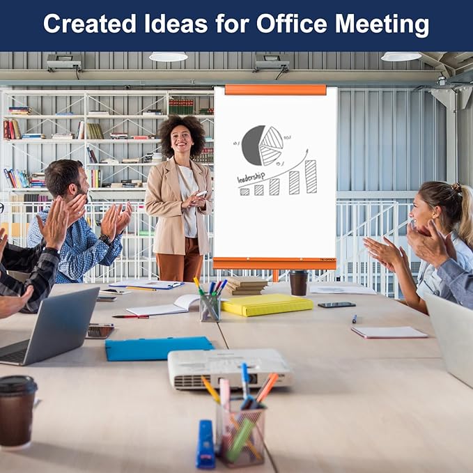 TSJ OFFICE Rolling Whiteboard Standing - 40 x 26 Inches Magnetic Mobile White Board with Stand, Height Adjustable Dry Erase Board on Wheels with Paper Clamp on Top, Orange