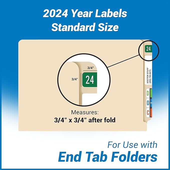 2024 Year Stickers, Doctor Stuff 2024 Chart Stickers, Green Color Coded, Digi Color Style, USA Made Year Labels for End Tab File Folders, 500/Roll, 1 Roll, 3/4" x 1-1/2"