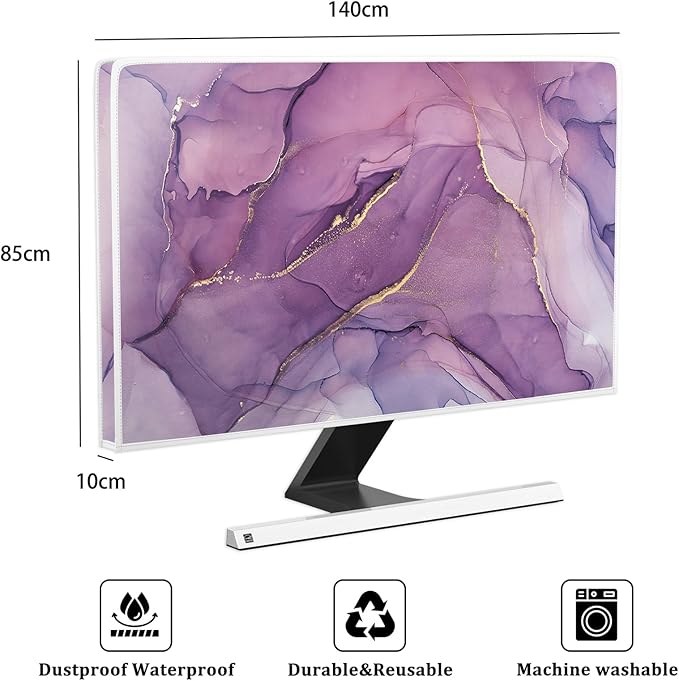 Baocicco Fashion Violet Marble Waterproof TV Dust Cover 58, 59, 60 Inch Anti-Static Dustproof Creative Design TV Screen Cover TV Screen Covers Sleeve Compatible with PC Desktop and TV LED LCD OLED