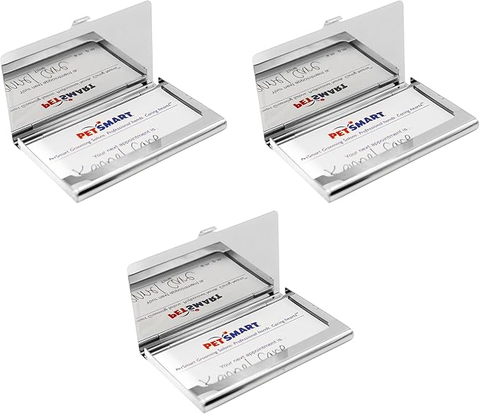 Stephanie Imports Set of 3 Slim & Minimalist Metal Business Card Holder Unisex Case (Silver Ridges Quarter)