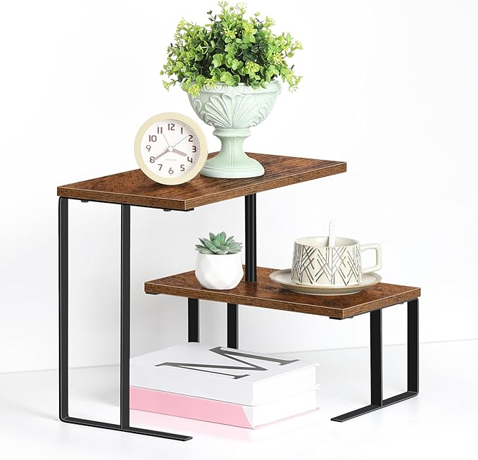 Vrisa Desk Shelf Organizer Rotating Corner Rack 2 Tier Rotating Desktop Shelf Stackable Display Rack Desk Organizer Countertop Home Organization for Office, Kitchen