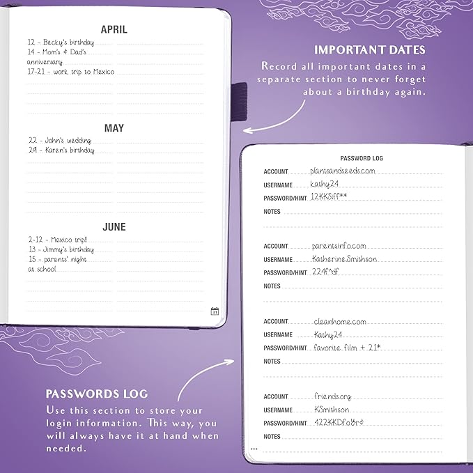 Legend Planner Address Book with Alphabetical Tabs – Mini Telephone Contacts Book for Phone Numbers, Addresses, Passwords, Small (Purple)