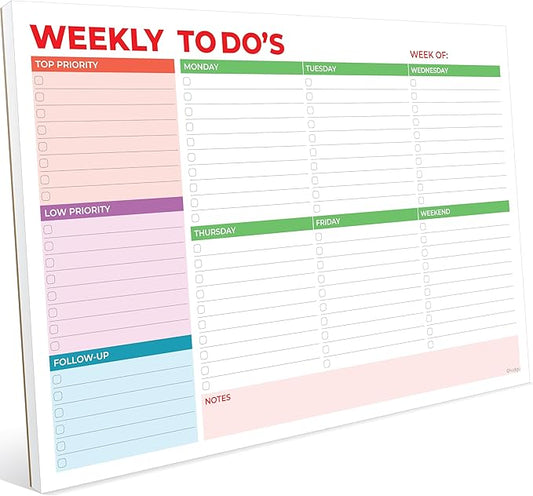 Weekly Planner Notepad, Weekly To Do List Notepad, Tear Off Undated Weekly Planner Pad, 11.5" x 8", Premium Thick Paper with Cardboard Back Support, Desk Planner for Office & Home, Vivid Color Design.