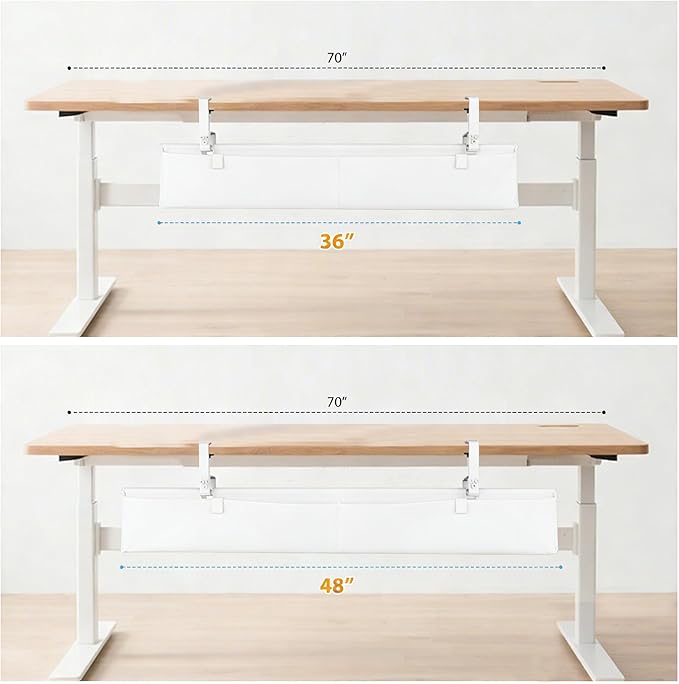 Oxford Cloth Under Desk Cable Management Tray,No-Drill 36" Desk Cable Management Organizer with Clip/Screw Installation,Fabric Cable Management for Home,Office & Gaming Computer(White)
