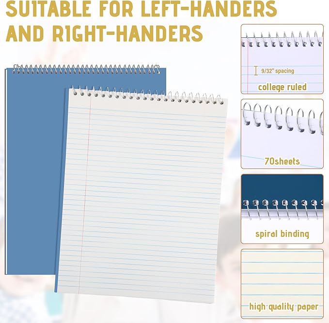 Maitys 6 Pcs Legal Pad Steno Spiral Notebook 8.5" x 11" Top Bound Spiral Pads Hard Cover College Ruled Notepad 70 Sheet Pad for School Office University Home(Lovely Color,Elegant Style)
