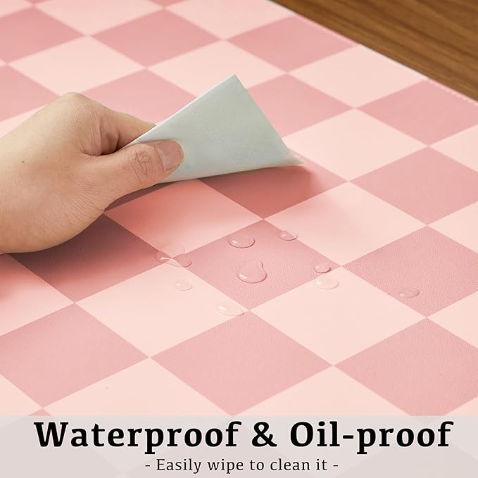 Ohocut Checkered Desk Mat, 31.5" x 15.7" Large Cute Coral Pink Aesthetic Retro Accessories, PU Leather Computer Laptop Desk Mat, Mouse Keyboard Pad, Desk Writing Makeup Mat for Vanity/Work/Home Decor