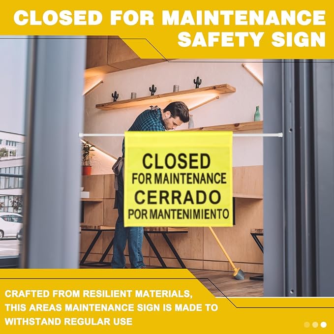 Leinuosen Closed for Maintenance Safety Sign with English and Spanish Text 27.56-51.18 Inch Expandable Yellow Commercial Hanging Doorway Safety Sign Banner for Restroom Office Hotel
