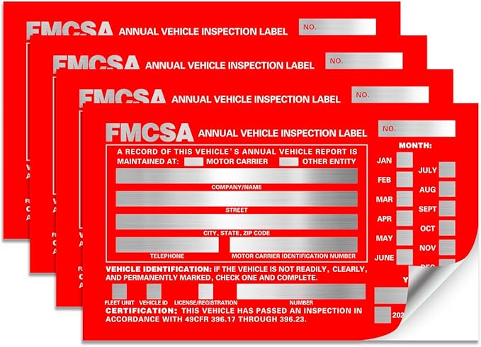 Annual Vehicle Inspection Report Form 25-pk 3-Ply Carbonless, 8.5" x 11.75" + Label Aluminum, Permanent Adhesive 6" x 3.5"