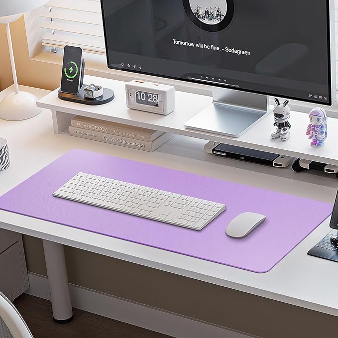 Boutilon Leather Desk Pad Protector,Non-Slip Mouse Pad,Laptop Desk Pad,Office Mouse Mat,Waterproof Leather Desk Blotter,Desk Writing Pad for Office and Home (XXL-Purple,47.2"x 17")