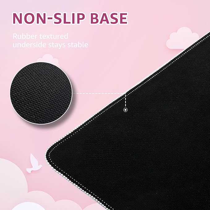 iCasso Excel Cheat Sheet Desk Pad,Excel Mouse Pad Shortcuts,Excel Shortcuts Cheat Sheet Keyboard Mat, Extended Large XXL Non-Slip Mousepad with Stitched Edges for Computer(Pink Excel Shortcuts)