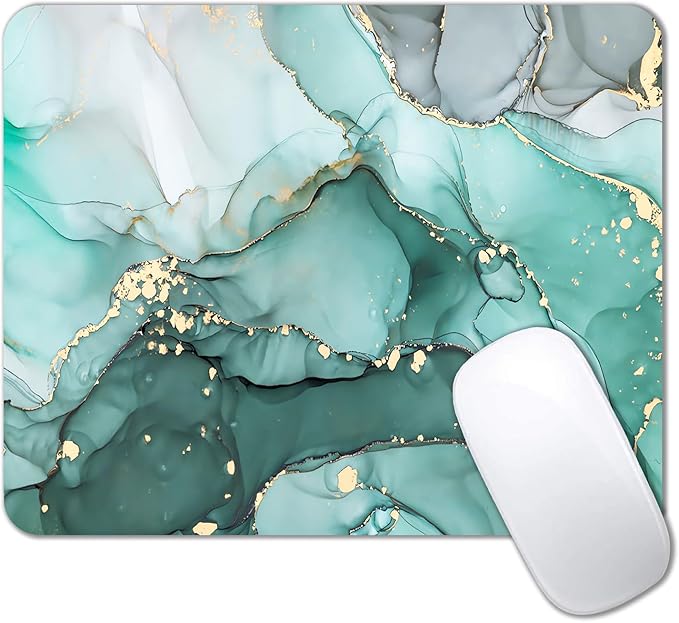IMAYONDIA Turquoise Marble Mousepad, Computer Mouse Pad Teal, Luxury Swirl Mice pad for Computer, Non-Slip Rubber Modern Ink Art Green Mouse Pads for Laptop Desk Women Office Desktop, 9.5 X 7.9 Inch