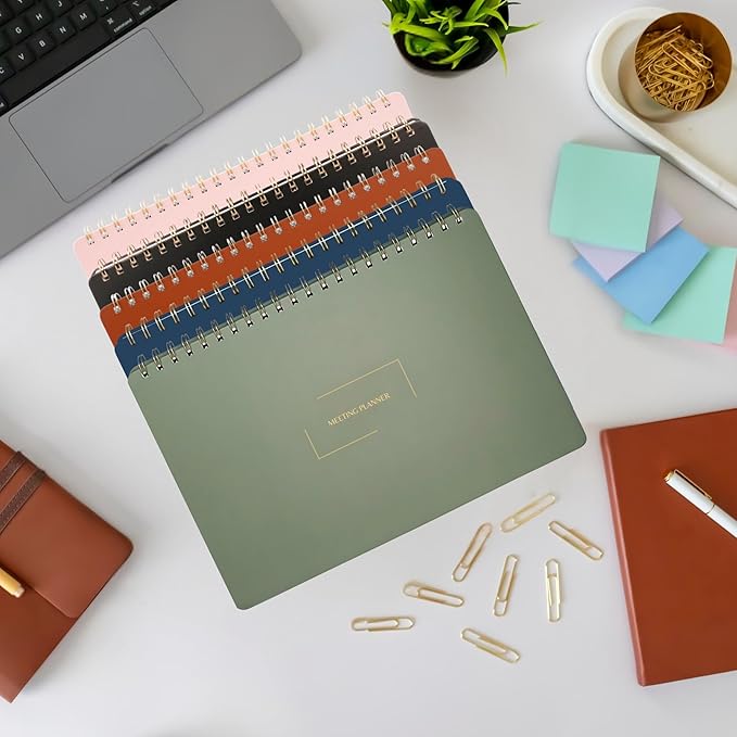Merely Home | Meeting Notebook for Work | 8.25" x 11.75" | Project Planner | Simple Design | Multiple Layouts | Office and Business Planner (Evergreen, Meeting Planner - Landscape)