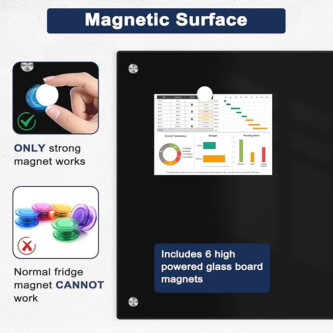 Black Dry Erase Board, 8' x 4' Magnetic Glass Whiteboard for Wall,96" x 48" Large Black Glass Magnetic Board with 1 Marker Tray and 10 Magnets for Office, Home, Classroom