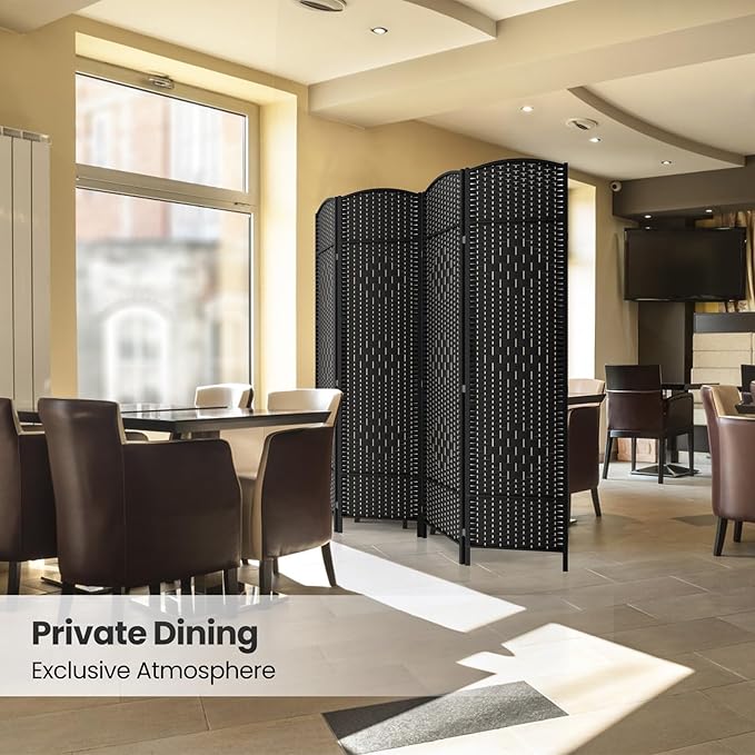Cocosica 4 Panel Room Divider,6Ft Folding Privacy Screen,Tall - Extra Wide Foldable Panel Partition Wall Divider with Diamond Double-Weaved Hand-Woven Design Room Screen Divider（Black）