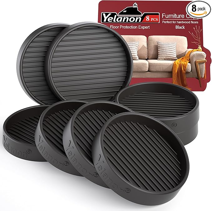 Furniture Coasters - 8 Pcs 2”Round Furniture Caster Cups - Non Slip Pads Hardwoods Floors Non Skid Furniture Grippers Rubber Furniture Feet Anti Slide Floor Protector for Bed Couch Stoppers Black