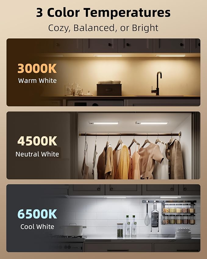EZVALO 5 Pack Under Cabinet Lighting, 3200mAh Rechargeable Motion Sensor Light, 12inch Magnetic Closet Lights with Dimmable & 3 Color Temps, Wireless Motion Activated Lights with Remote for Kitchen