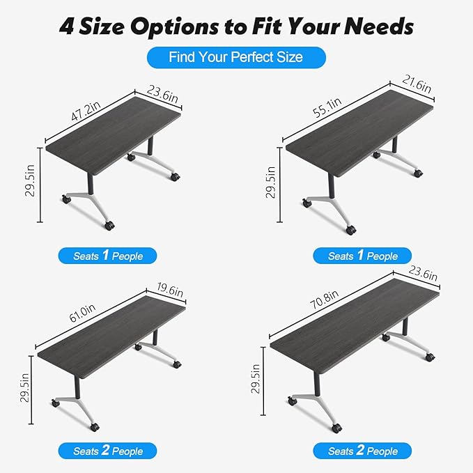 Goakwwuz Conference Room Table, Folding Conference Tables,Thicken Grey Tabletop,Flip Top Wooden Seminar Meeting Room Table for Conference Room Offices (2, Grey, 47.2“)