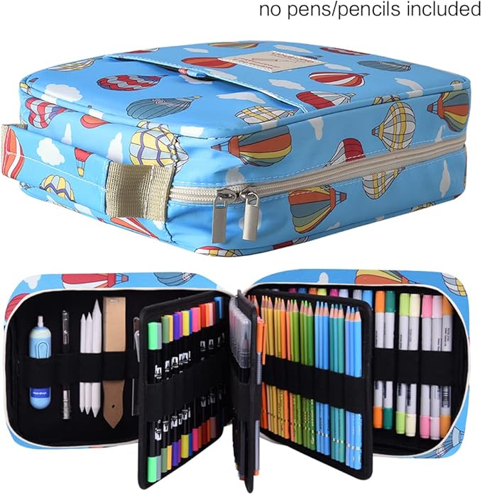 qianshan Pencil Case Holder Slot - Holds 202 Colored Pencils or 136 Gel Pens with Zipper Closure - Large Capacity Pen Organizer for Watercolor Pens or Markers - Perfect for Artist Blue Balloon