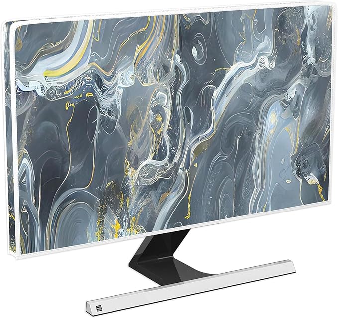 Baocicco Gray Gold Marble Waterproof 22, 23, 24, 25 Inch Anti-Static Dustproof LCD/LED/HD Aesthetic Texture Computer Screen Cover Decor Full Body Cover for Computer Screen Desktop PC Tower Protector