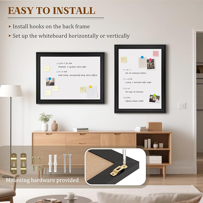 Large White Board for Wall, 36'' x 24'' Magnetic Dry Erase Board, Decorative Whiteboard, Black Vintage Wooden Frame