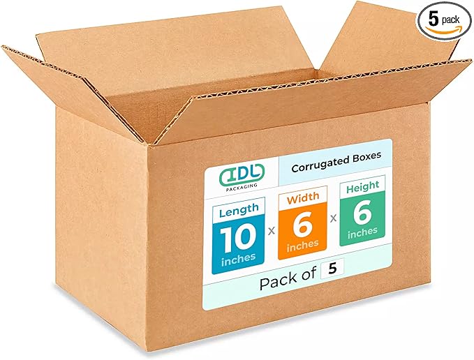 Medium Moving & Shipping Boxes 10 x 6 x 6 inches (5-Pack) - Extra Strength 200 lb vs Regular - Corrugated Cardboard Boxes for USPS/UPS/FEDEX - Box for Packaging - Medium Box by IDL Packaging