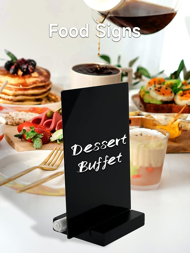 Kivsty Acrylic Black Dry Erase Board with Stand - 8” x 6” Small Desktop Whiteboard with Marker, Reusable Desk Blackboard, to-Do List, Planner, Memo Clipboard, Menu Board for Office, Home, Bar