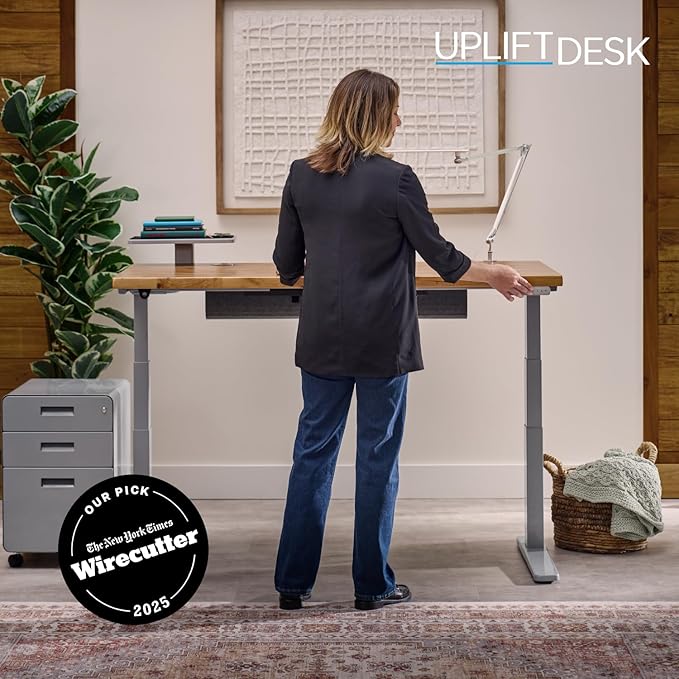 UPLIFTDESK V3 2-Leg Black Laminate Wood Standing Desk – Adjustable Height, Advanced 1-Touch Memory Keypad, Under Desk Cable Management, Wire Grommets & Rocker Board (Black C-Frame, 48 x 30 inch)