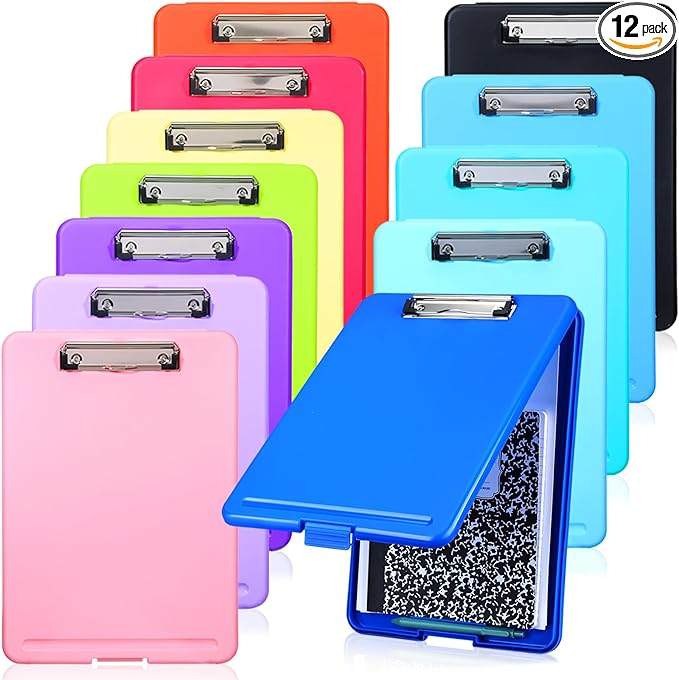 Ireer 12 Pcs Plastic Clipboard with Storage Heavy Duty Portable Writing Boards for 150 Sheet A4 Paper with Pen Holder Large Capacity Clipboards for Nurse Teacher Student Classroom Office(Colored)