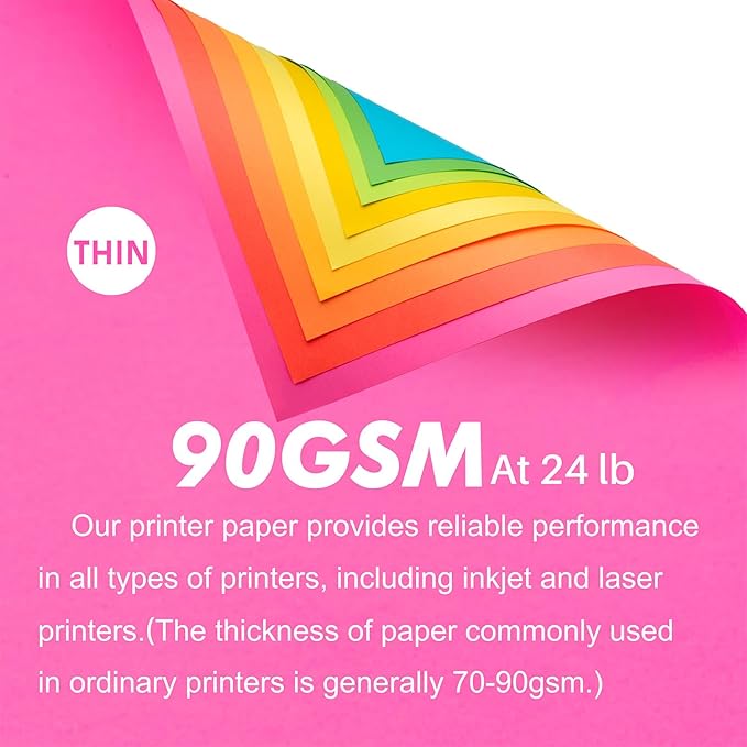 Colored Print&Copy Paper 8.5x11 Inches,180 Sheets 6 Colors Pastel A4 Printer Paper 20 lb/90GSM Colored Multipurpose Computer Pastel Paper for Office Printer School Cutting DIY Kids