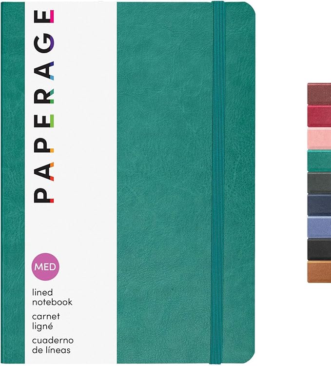 PAPERAGE Softcover Lined Journal Notebook (Teal), 160 Pages, Medium College Ruled Notebook, 5.6 inches x 7.9 inches - 100 GSM Thick Premium Paper, Soft Vegan Leather Journal for Home, Work & School