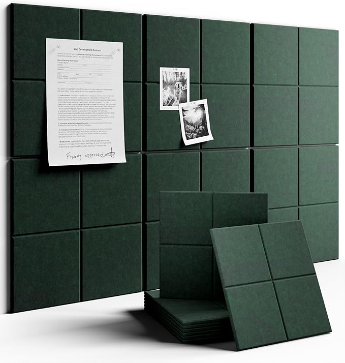 Large Felt Bulletin Board 36"x24", 6-Pack 4-Compartment Wall Organizer, Cork Board Alternative with 60 Removable Adhesive Tabs, Modular Felt Panels for Home Office, Classroom and Study-Pine Green