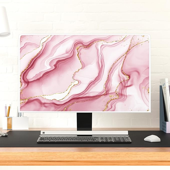 Baocicco Gold Pink Marble Waterproof TV Display Screen Cover 37, 38, 39 Inch TV Accessories Laptop TVs LCD Screen Decoration for Tablet Anti-Static Dustproof Protective for Home Office