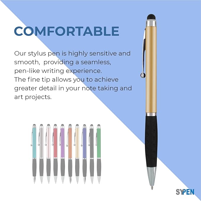 SyPen Personalized Pens With your Custom Logo or Text-300 Pack Bulk-for Businesses, Parties, and Events, 2 in 1 Ballpoint Pen & Stylus for Touchscreen Devices, L'Blue Barrel, Black Ink