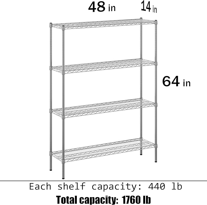 Regal Altair 14" Deep x 48" Wide x 64" Height Wire Shelving Kit | 4-Tier | NSF Commercial Storage Rack Unit