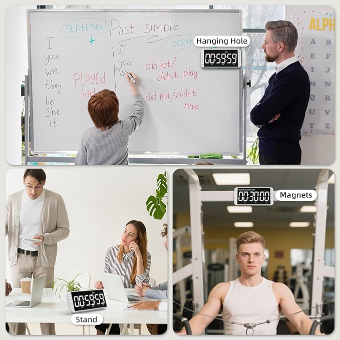 7.8'' Extra Large Rechargeable LED Kitchen Timer - 99H Countdown/Countup, 3 Brightness, 5 Alarms, 4 Volume Levels | Magnetic Large Timer for Cooking, Classroom, Home Gym